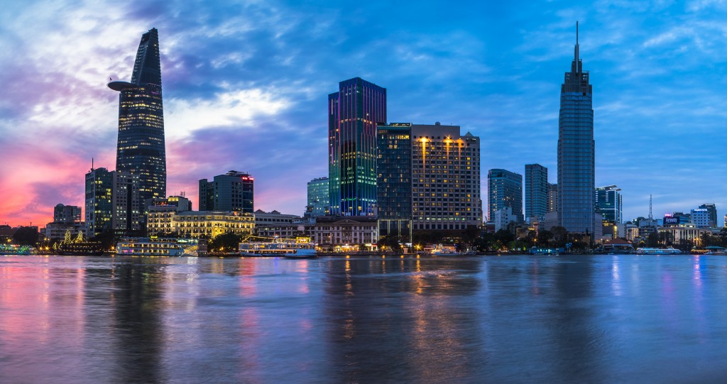 The Reverie Saigon - Exterior at Sunset